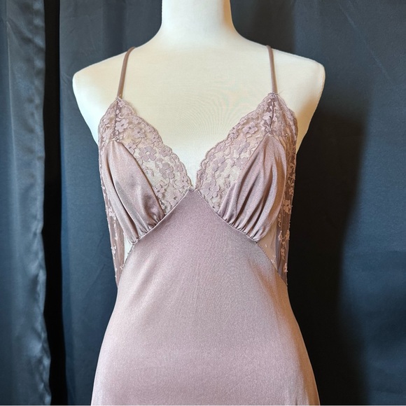 Vtg Blanche by Ralph Montenero Mocha Brown Nylon Full Length Gown Negligée Sz M - Picture 2 of 12